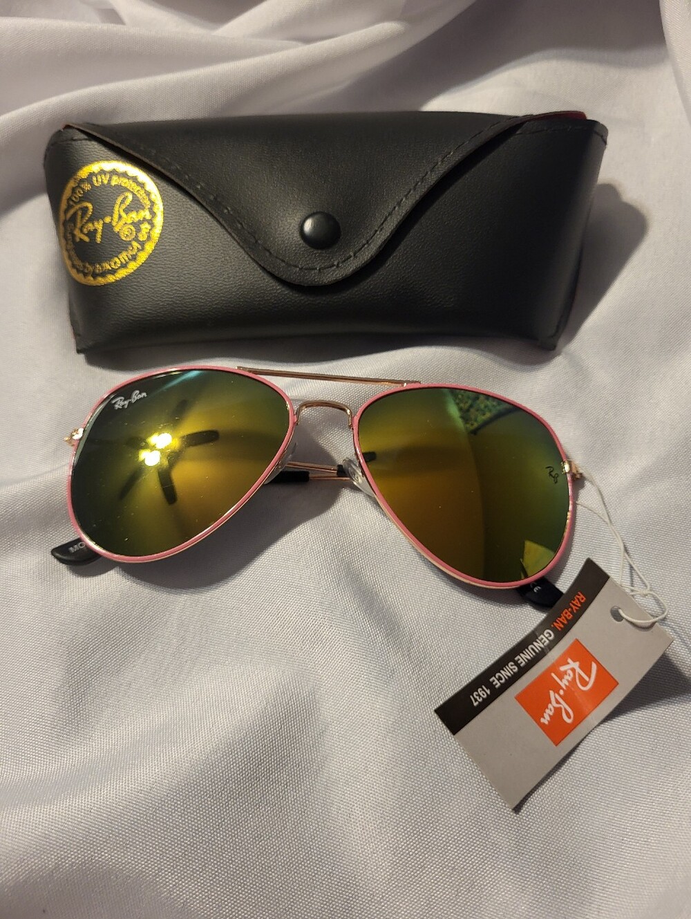 Ray-Ban Pink Frame Aviator Sunglasses with Mirrored Lenses 56-14-135